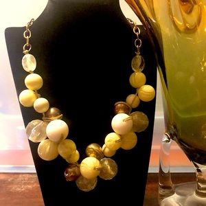 Vintage Yellow, White, Brass Bobble Necklace
